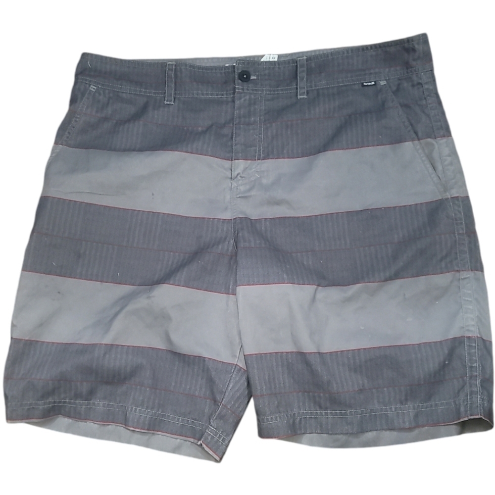 Hurley gray grey striped red hybrid board shorts surf swimming suit xl 38